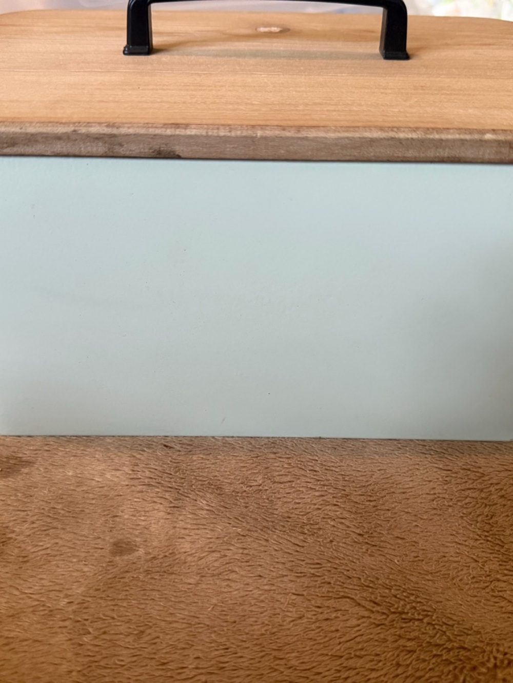 Wood and Mint Bread Box with Black Handle